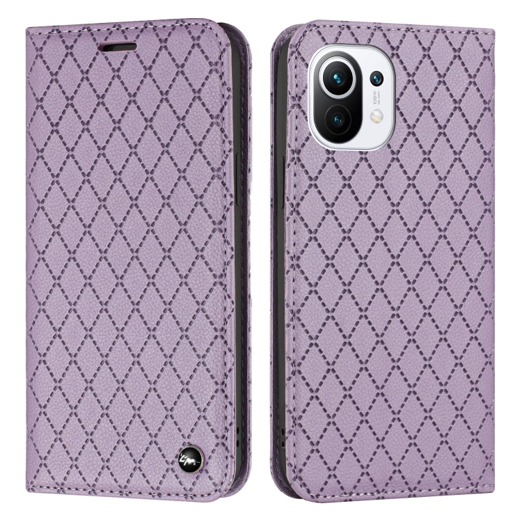 

For Xiaomi Mi 11 Lite S11 RFID Diamond Lattice Flip Leather Phone Case(Purple)