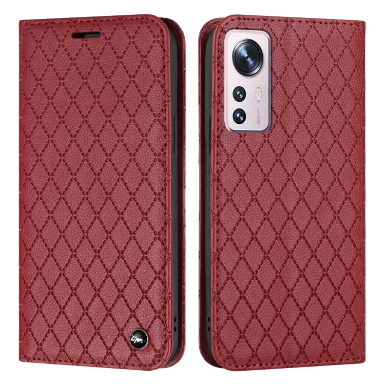 

For Xiaomi 12 Lite S11 RFID Diamond Lattice Flip Leather Phone Case(Red)