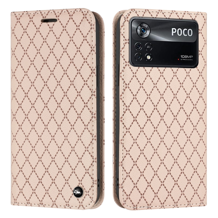 

For Xiaomi Poco M4 Pro 5G S11 RFID Diamond Lattice Flip Leather Phone Case(Light Pink)
