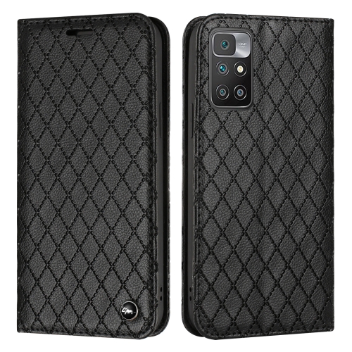 

For Xiaomi Redmi 10 / 10 Prime / 10 2022 S11 RFID Diamond Lattice Flip Leather Phone Case(Black)