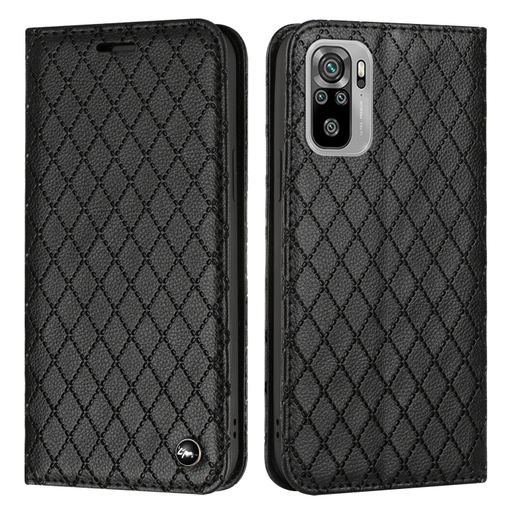 

For Xiaomi Redmi Note 10 4G / Note 10S S11 RFID Diamond Lattice Flip Leather Phone Case(Black)