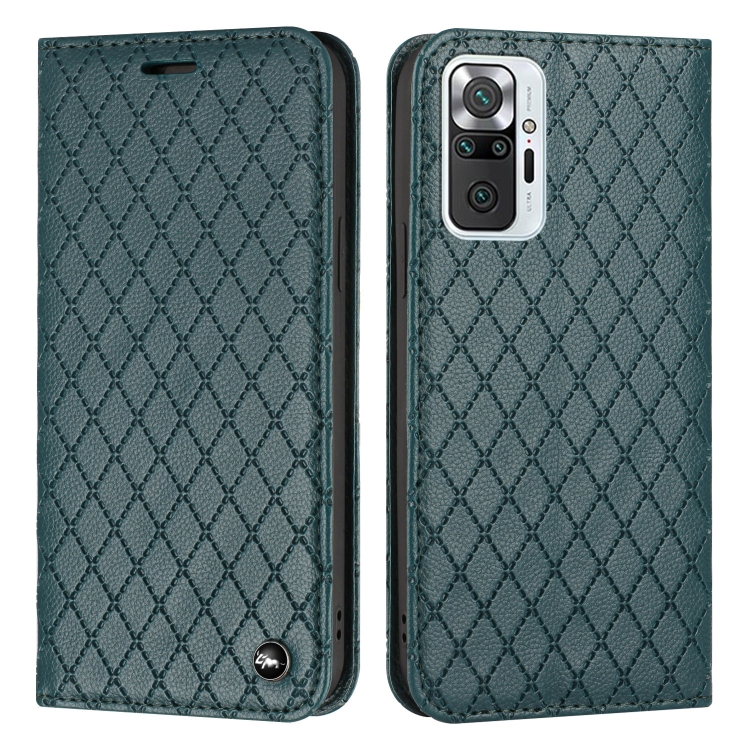 

For Xiaomi Redmi Note 10 Pro / 10 Pro Max S11 RFID Diamond Lattice Flip Leather Phone Case(Green)