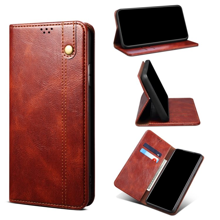 

For Xiaomi Redmi K50 / K50 Pro UItra Simple Wax Crazy Horse Texture Leather Phone Case(Brown)