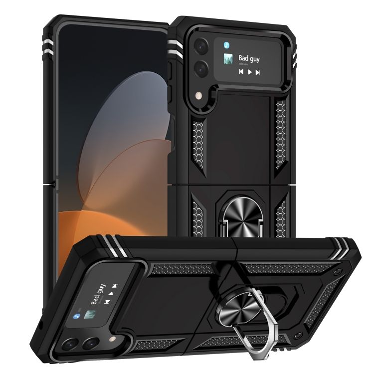 

For Samsung Galaxy Z Flip4 Shockproof TPU + PC Phone Case with Holder(Black)
