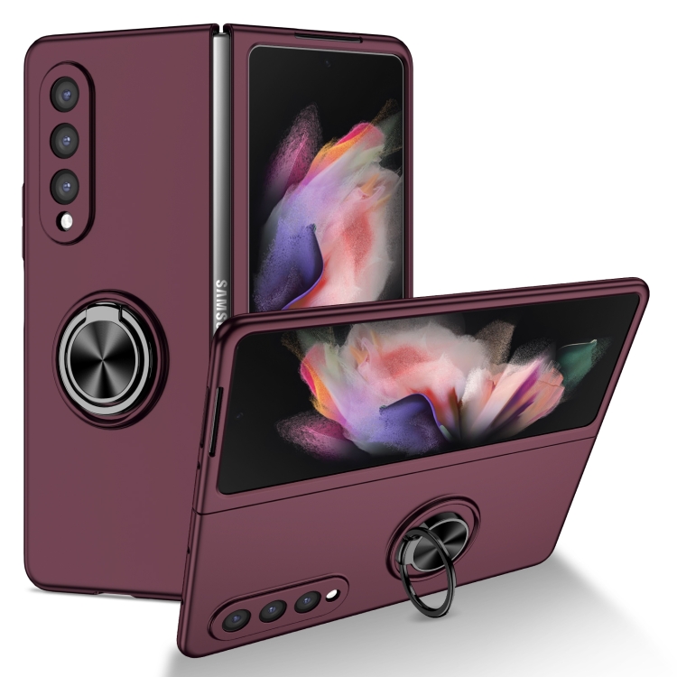 

For Samsung Galaxy Z Fold4 Armor Ring Holder Phone Case(Wine Red)
