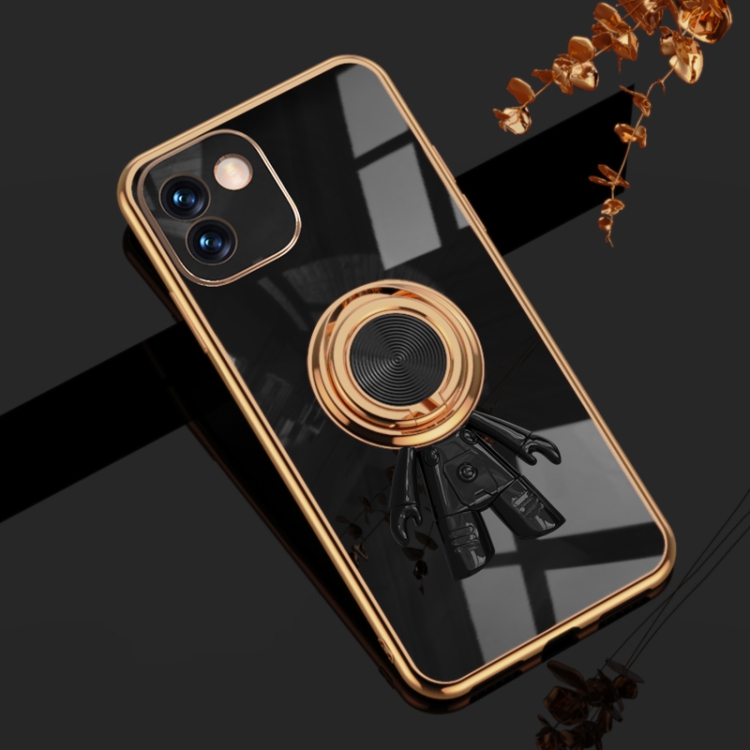 

For Samsung Galaxy A03 6D Plating Astronaut Ring Kickstand Phone Case(Black)