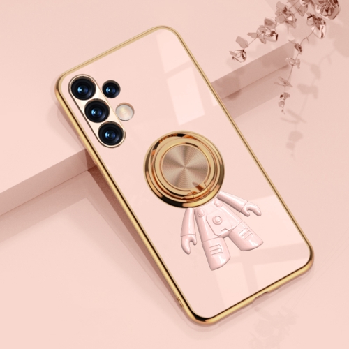 

For Samsung Galaxy A13 4G 6D Plating Astronaut Ring Kickstand Phone Case(Light Pink)