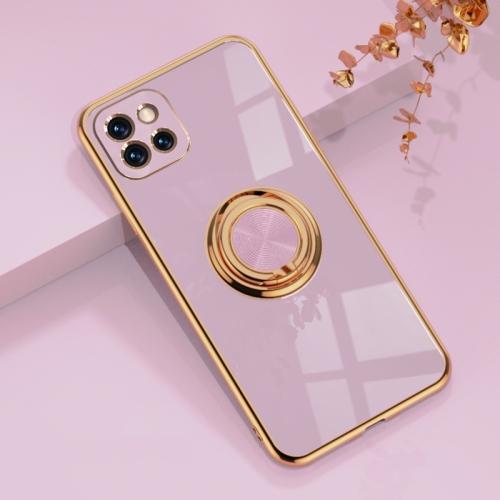 

For Samsung Galaxy A22 6D Plating Astronaut Ring Kickstand Phone Case(Light Purple)