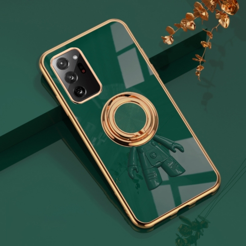 

For Samsung Galaxy Note20 6D Plating Astronaut Ring Kickstand Phone Case(Night Green)