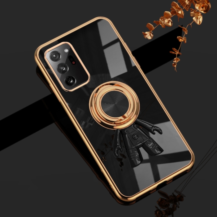 

For Samsung Galaxy Note20 Ultra 6D Plating Astronaut Ring Kickstand Phone Case(Black)