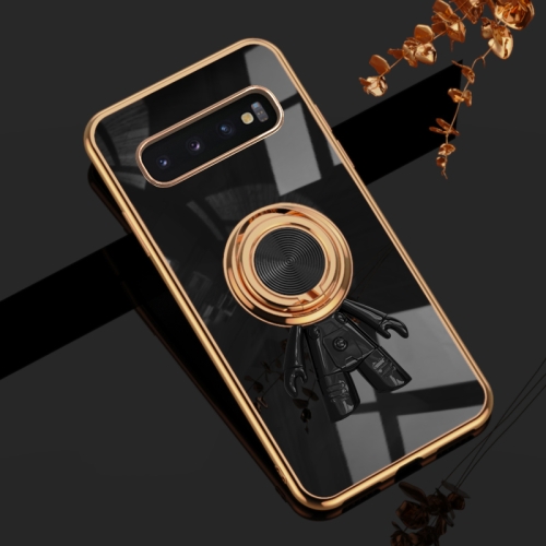 

For Samsung Galaxy S10+ 6D Plating Astronaut Ring Kickstand Phone Case(Black)