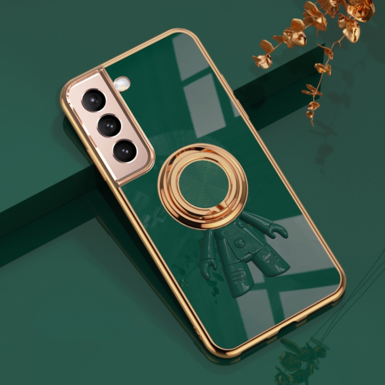 

For Samsung Galaxy S22+ 5G 6D Plating Astronaut Ring Kickstand Phone Case(Night Green)