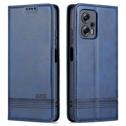 

For Xiaomi Redmi Note 11T Pro / Poco X4 GT AZNS Magnetic Calf Texture Leather Phone Case(Dark Blue)