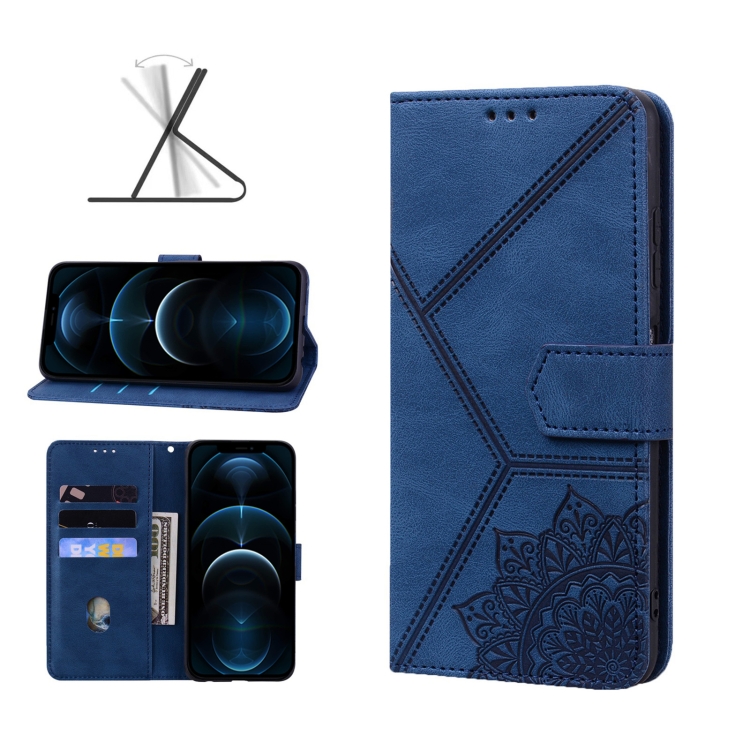 

Geometric Mandala Embossed Leather Phone Case For iPhone 12 Pro Max(Blue)