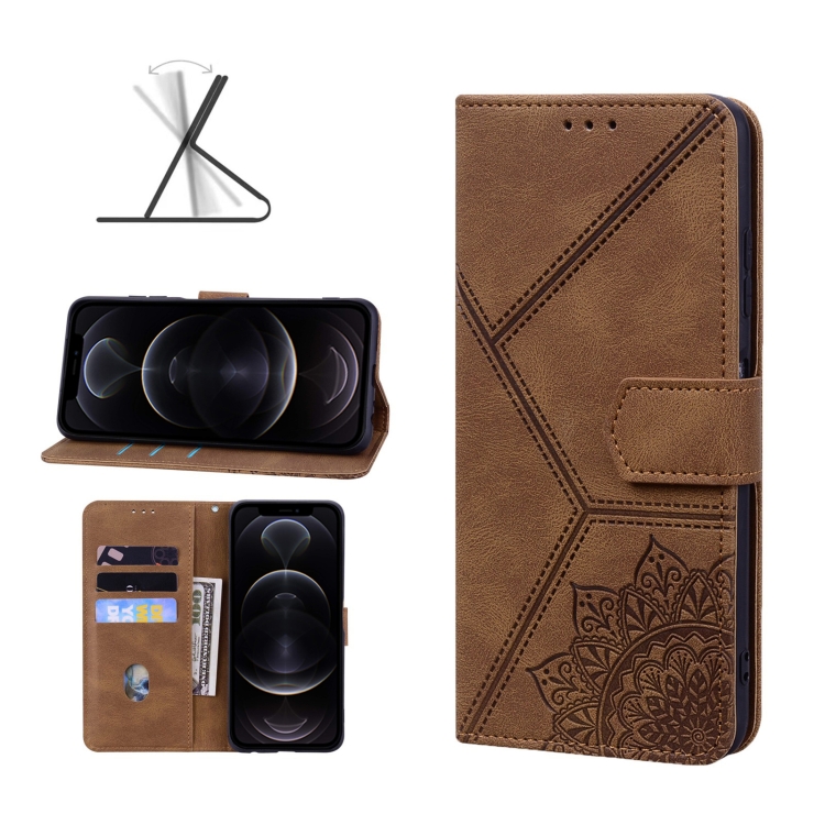 

Geometric Mandala Embossed Leather Phone Case For iPhone 12(Brown)