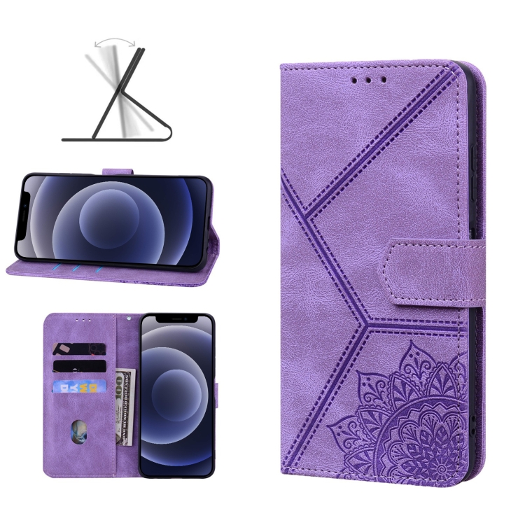 

Geometric Mandala Embossed Leather Phone Case For iPhone 12 mini(Purple)