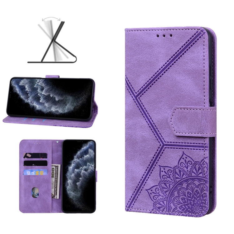 

Geometric Mandala Embossed Leather Phone Case For iPhone 11 Pro(Purple)