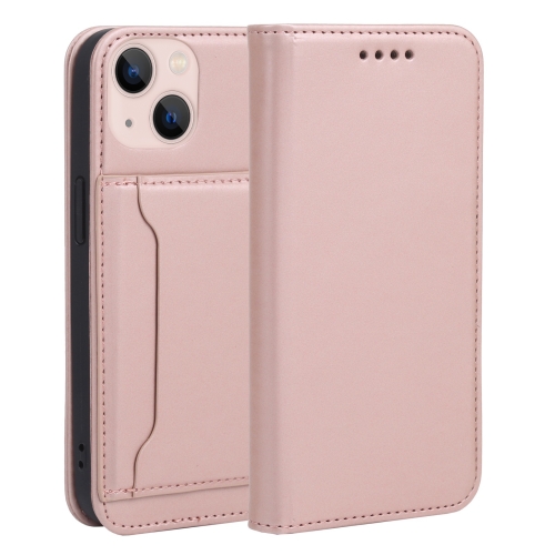 

Magnetism Skin Feel Card Holder Leather Phone Case For iPhone 14 Max(Rose Gold)