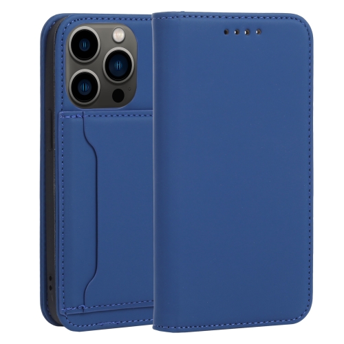 

Magnetism Skin Feel Card Holder Leather Phone Case For iPhone 14 Pro(Blue)