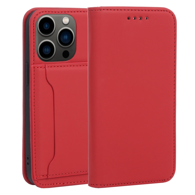 

Magnetism Skin Feel Card Holder Leather Phone Case For iPhone 14 Pro Max(Red)