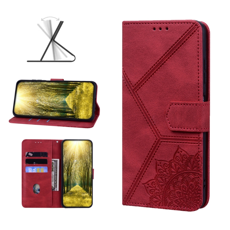 

For Xiaomi Redmi Note 9 Geometric Mandala Embossed Leather Phone Case(Red)