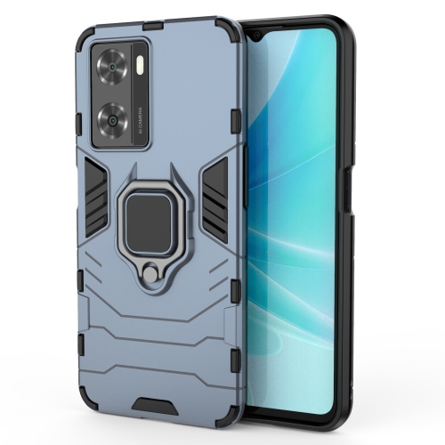 

For OPPO A57 4G Foreign Version Shockproof PC + TPU Holder Phone Case(Navy Blue)