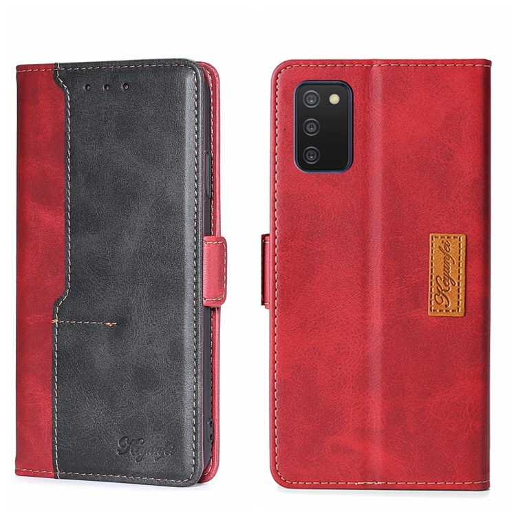 

For Samsung Galaxy A03S 164.2MM Contrast Color Side Buckle Leather Phone Case(Red + Black)