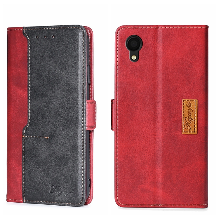 

For Samsung Galaxy A22 5G Japan Contrast Color Side Buckle Leather Phone Case(Red + Black)
