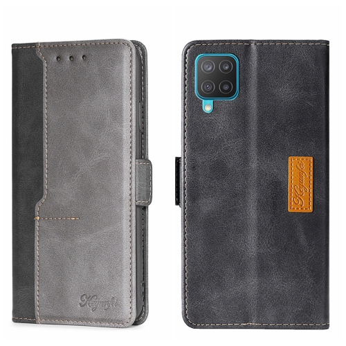 

For Samsung Galaxy M12/F12 Contrast Color Side Buckle Leather Phone Case(Black + Grey)