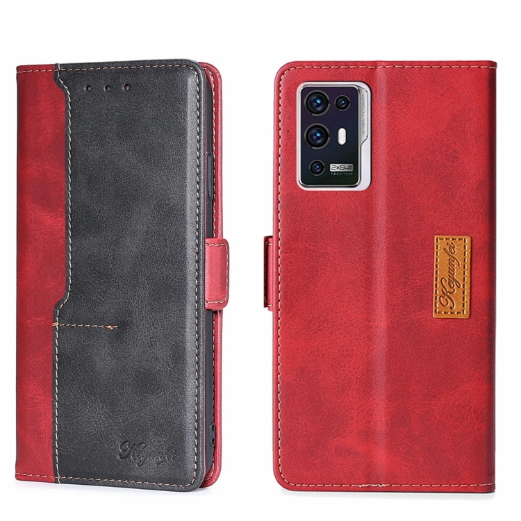

For ZTE Axon 30 Pro Contrast Color Side Buckle Leather Phone Case(Red + Black)