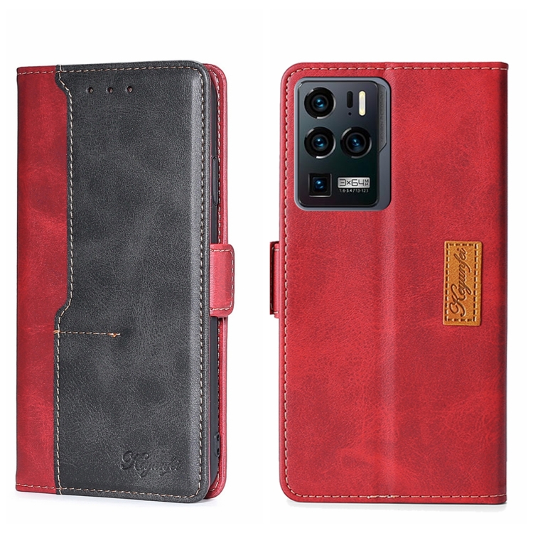 

For ZTE Axon 30 Ultra Contrast Color Side Buckle Leather Phone Case(Red + Black)