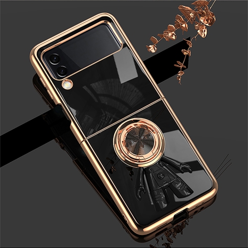

For Samsung Galaxy Z Flip4 6D Plating Astronaut Ring Kickstand Phone Case(Black)