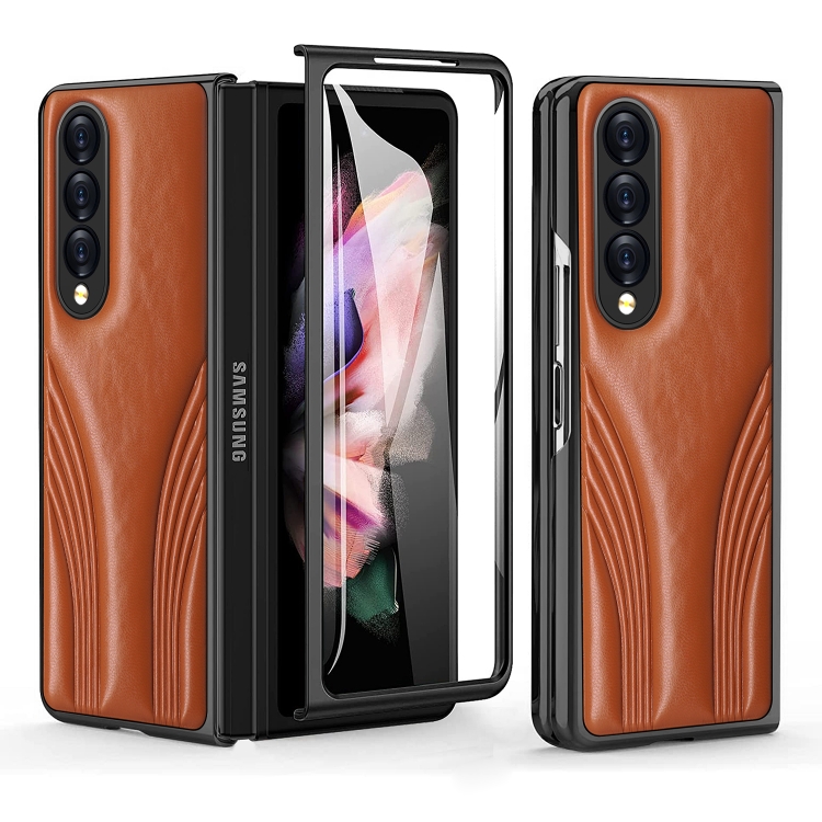 

For Samsung Galaxy Z Fold3 5G GKK Car Design PC+ Leather Texture Phone Case(Brown)