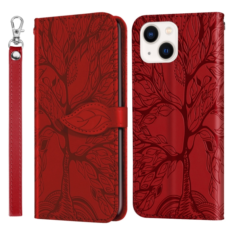 

Life of Tree Embossing Pattern Leather Phone Case For iPhone 14 Max(Red)