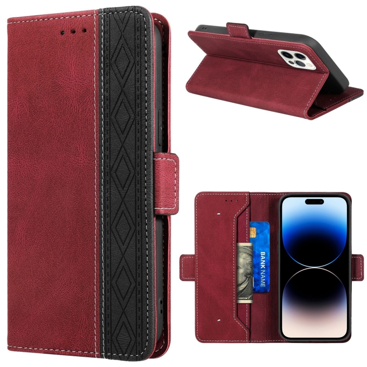 

For iPhone 14 Pro Stitching Magnetic RFID Leather Case(Red)