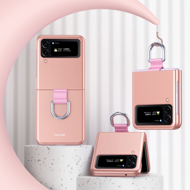 

For Samsung Galaxy Z Flip4 Skin Feel Folding Phone Case with Drawstring Key Chain(Rose Gold)