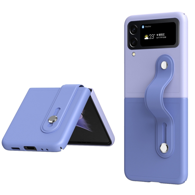 

For Samsung Galaxy Z Flip4 Skin Contrast Wristband Folding Phone Case(Sky Blue + Light Purple)
