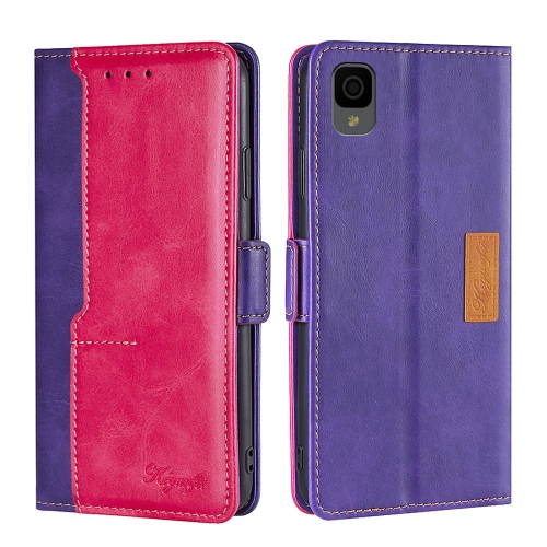 

For TCL 30Z T602DL Contrast Color Side Buckle Leather Phone Case(Purple + Rose Red)