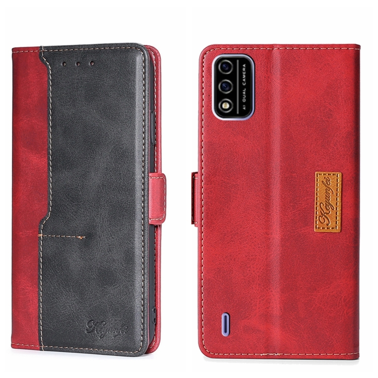 

For Itel A48 Contrast Color Side Buckle Leather Phone Case(Red + Black)