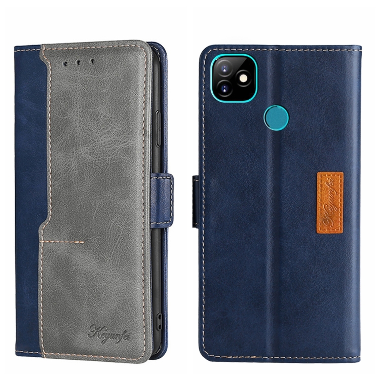 

For Itel Vision 1 Contrast Color Side Buckle Leather Phone Case(Blue + Grey)