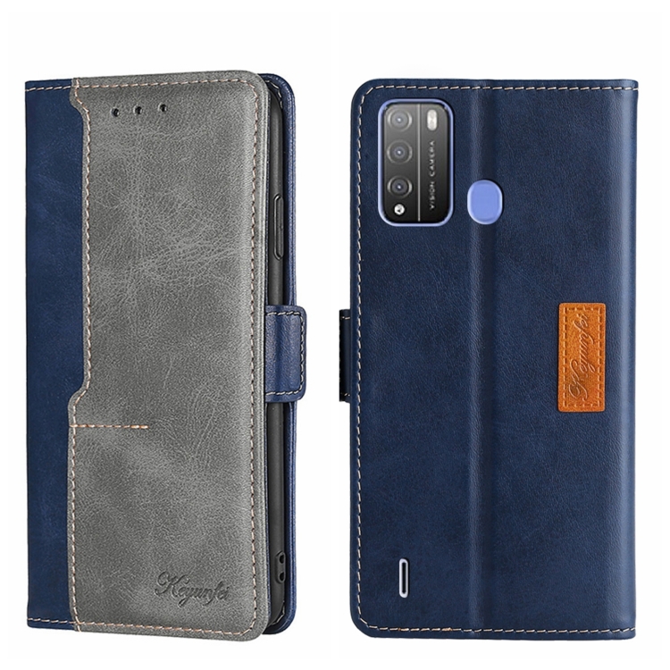 

For Itel Vision 1 Pro Contrast Color Side Buckle Leather Phone Case(Blue + Grey)