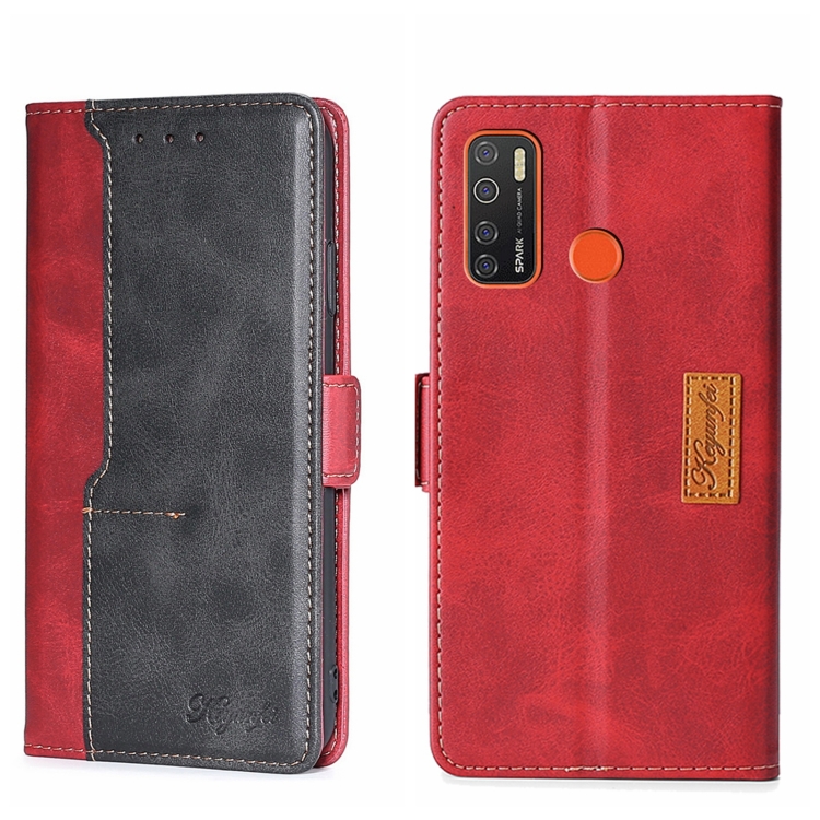 

For Tecno Camon 15/Camon 15 Air/Spark 5/Spark 5 Pro Contrast Color Side Buckle Leather Phone Case(Red + Black)