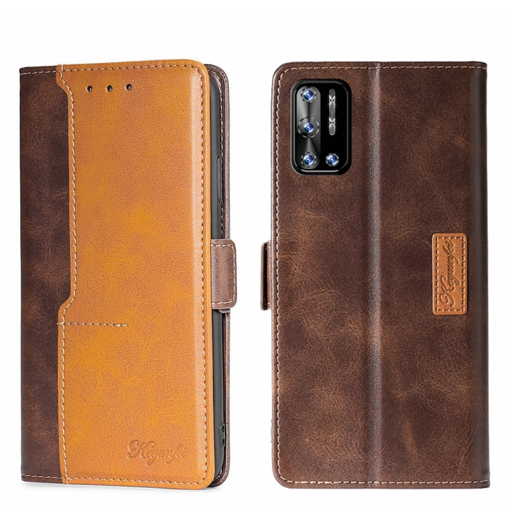

For Doogee N40 Pro Contrast Color Side Buckle Leather Phone Case(Dark Brown + Gold)