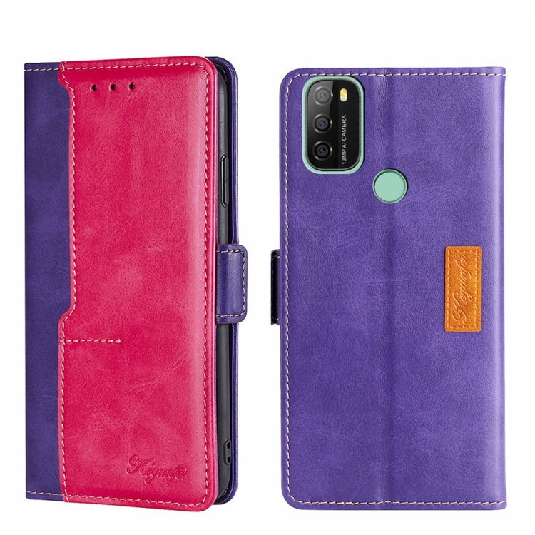 

For Blackview A70 Contrast Color Side Buckle Leather Phone Case(Purple + Rose Red)