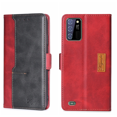 

For OUKITEL C25 Contrast Color Side Buckle Leather Phone Case(Red + Black)