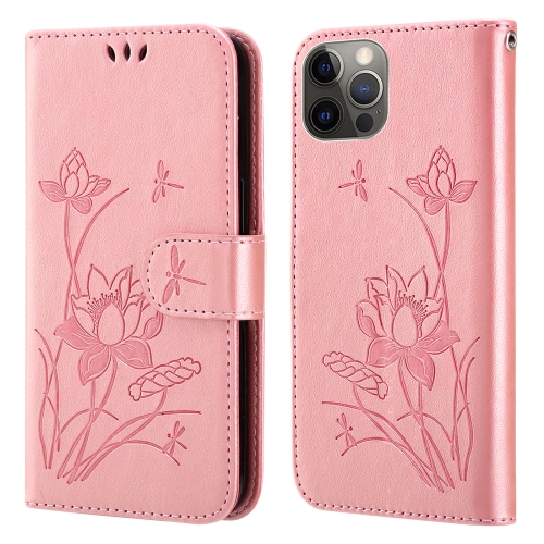 

For iPhone 14 Pro Max Lotus Embossed Leather Phone Case (Pink)