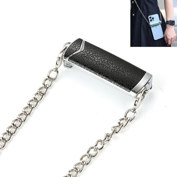 

1.2M Alloy PU Mobile Phone Back Clip Chain for Phone Width 66mm-89mm(Black + Silver)