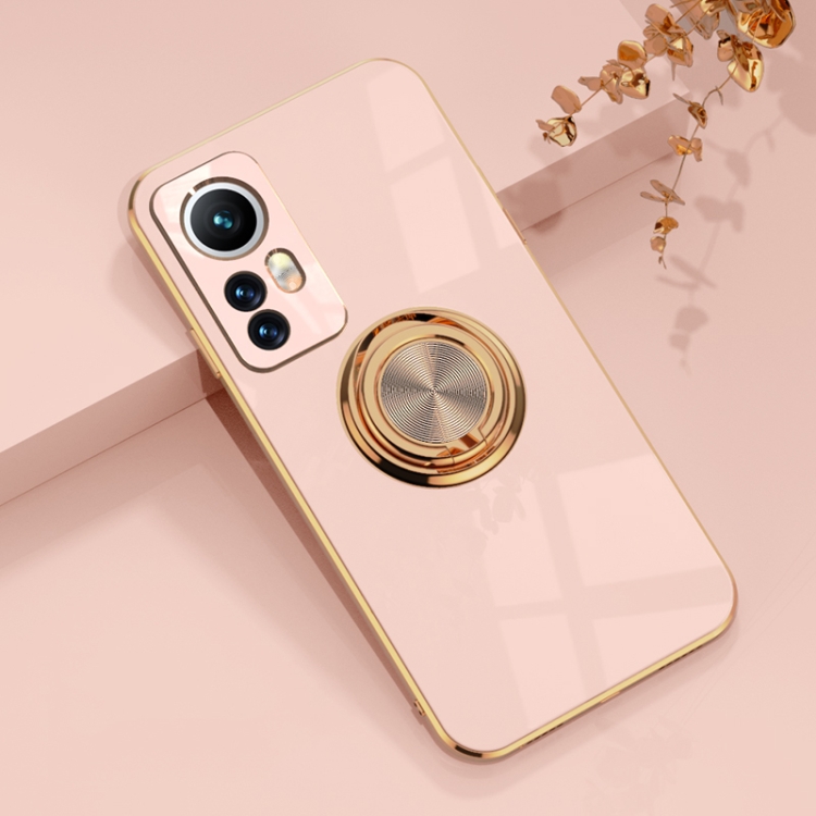 

For Xiaomi 12 Lite 6D Electroplating Full Coverage Silicone Phone Case with Magnetic Ring Holder(Light Pink)