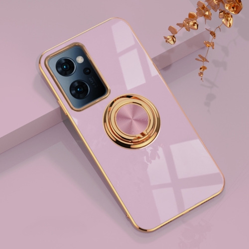 

For OPPO Reno7 A 6D Electroplating Full Coverage Silicone Phone Case with Magnetic Ring Holder(Light Purple)