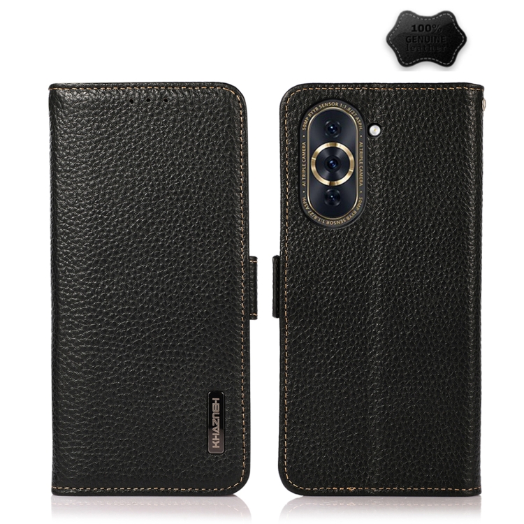 

For Huawei Nova 10 Pro KHAZNEH Side-Magnetic Litchi Genuine Leather RFID Phone Case(Black)